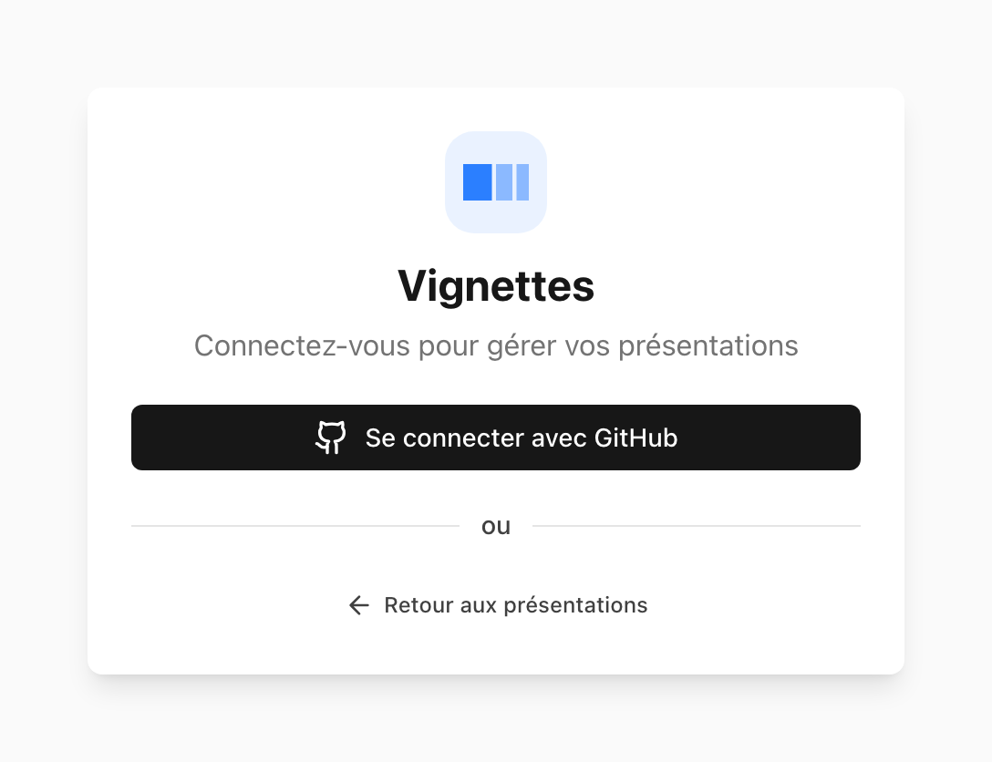 La page de connexion du studio, avec le bouton « Se connecter avec GitHub »
